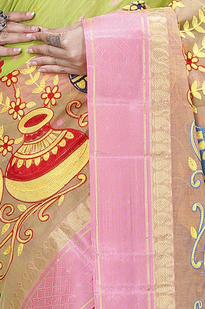 Light Green Pure Cotton Embi_Ganga_Buti Tant Embroidery (1002)